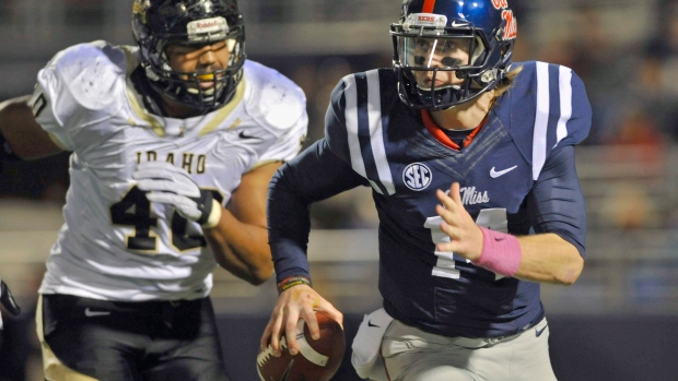 Maxx Forde chases Bo Wallace, The Canadian Press Maxx Forde chases Bo Wallace