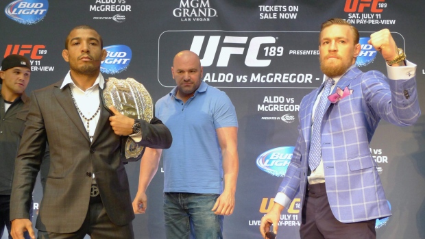 Jose Aldo, Dana White and Connor McGregor