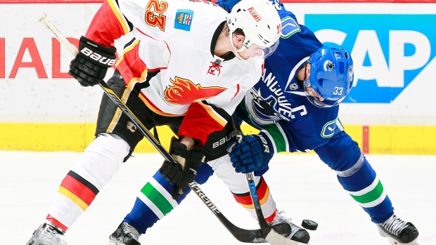 Sean Monahan Henrik Sedin, Jeff Vinnick/NHLI via Getty Images Sean Monahan Henrik Sedin