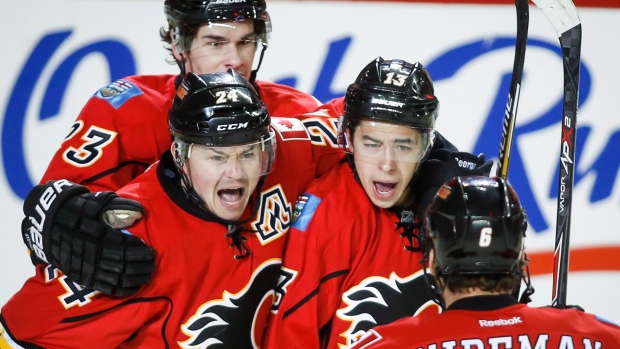 Flames celebrate, The Canadian Press Flames celebrate
