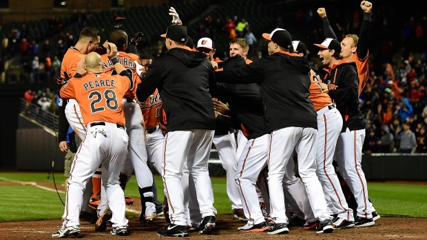Baltimore Orioles celebrate, Patrick McDermott/Getty Images Baltimore Orioles celebrate