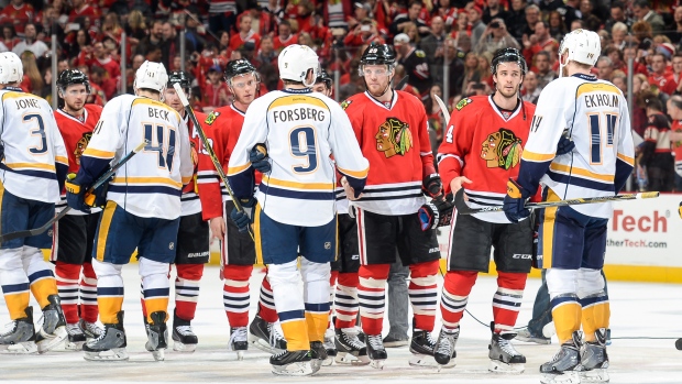 Chicago Blackhawks and Nashville Predators , Bill Smith/National Hockey League/Getty Images Chicago Blackhawks and Nashville Predators