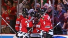 Blackhawks celebrate Patrick Kane's goal