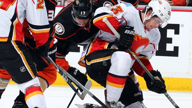 Sean Monahan Ryan Kesler, Debora Robinson/National Hockey League/Getty Images Sean Monahan Ryan Kesler