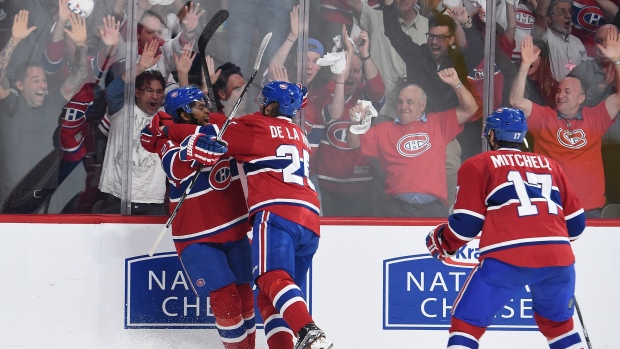 Montreal Canadiens celebrate, Francois Lacasse/National Hockey League/Getty Images Montreal Canadiens celebrate
