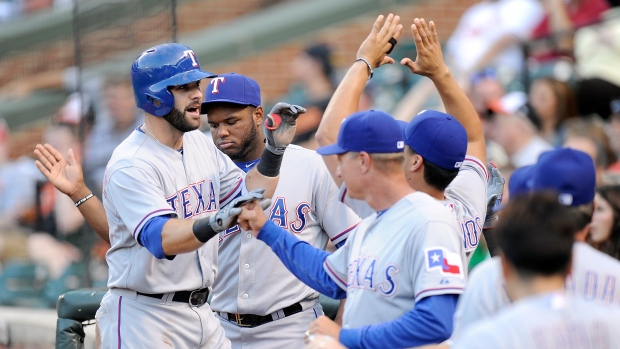 Mitch Moreland, Rangers celebrate