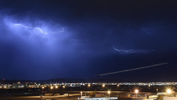 Lightning strikes, Ethan Miller/Getty Images Lightning strikes