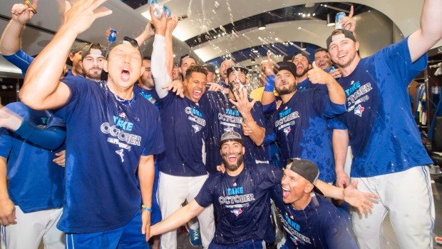 Blue Jays celebrate, The Canadian Press Blue Jays celebrate