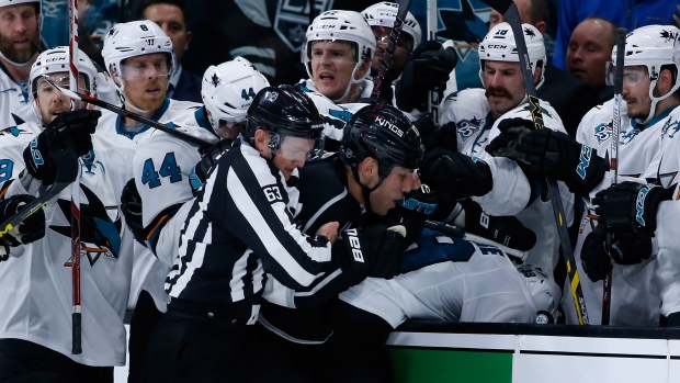 Milan Lucic attacks Logan Couture, Getty Images Milan Lucic attacks Logan Couture