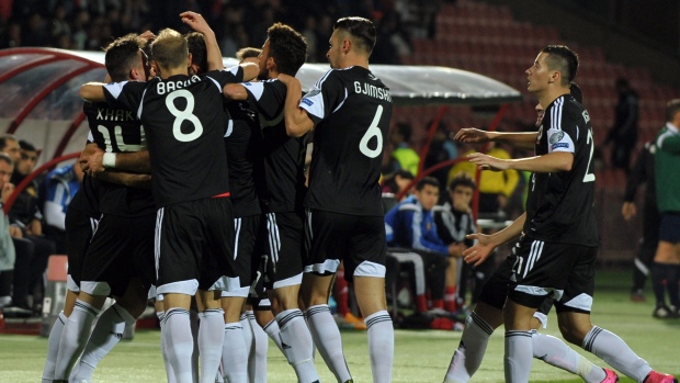 Albania celebrates, KAREN MINASYAN/AFP/Getty Images Albania celebrates