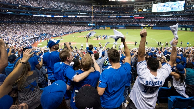 Blue Jays fans celebrate, The Canadian Press Blue Jays fans celebrate
