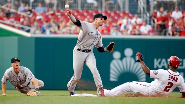 Denard Span slides into second.