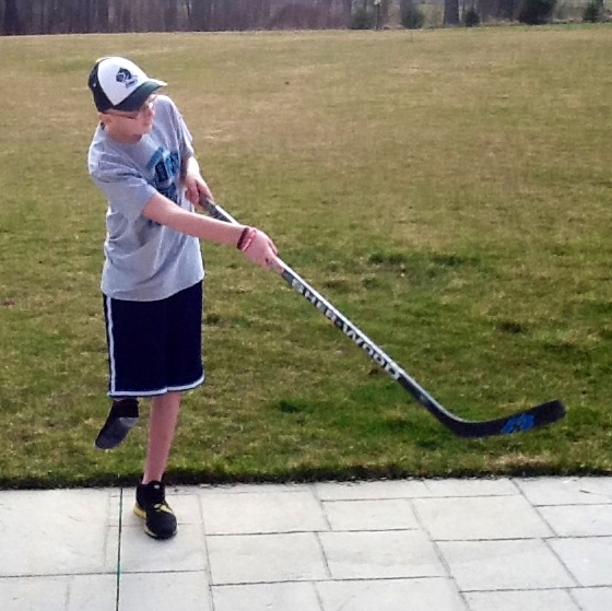 Six weeks after his surgery, James shooting a puck for the first time