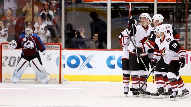 Arizona Coyotes celebrate, The Canadian Press Arizona Coyotes celebrate