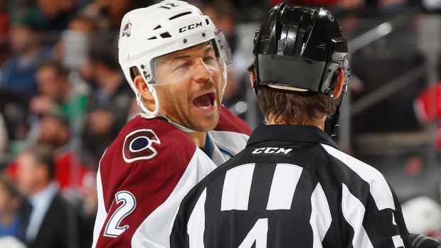 Jarome Iginla and referee, Getty Images Jarome Iginla and referee