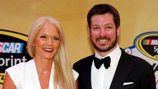 Sherry Pollex, left, Martin Truex Jr., right