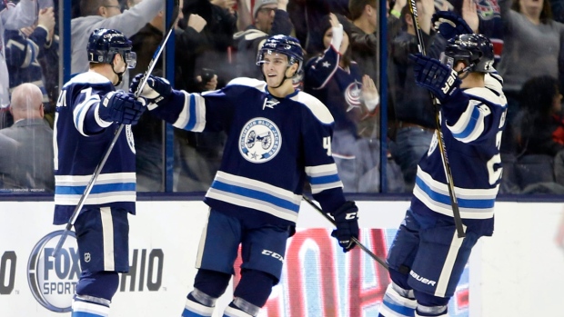 Columbus Blue Jackets celebrate, The Canadian Press Columbus Blue Jackets celebrate