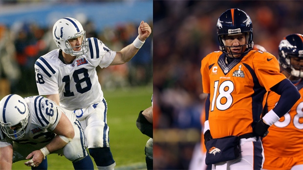 Peyton Manning in Super Bowl XLI and XLVIII, Getty Images Peyton Manning in Super Bowl XLI and XLVIII