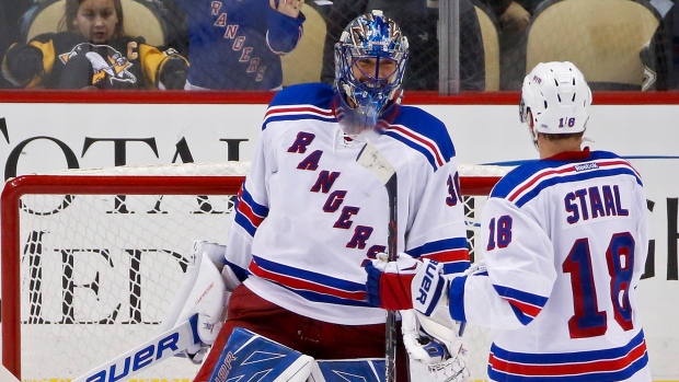 Lundqvist, Staal celebrate, The Canadian Press Lundqvist, Staal celebrate