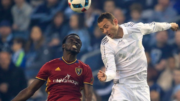 Real Salt Lake's Sunday Stephen and Sporting Kansas City's Brad Davis