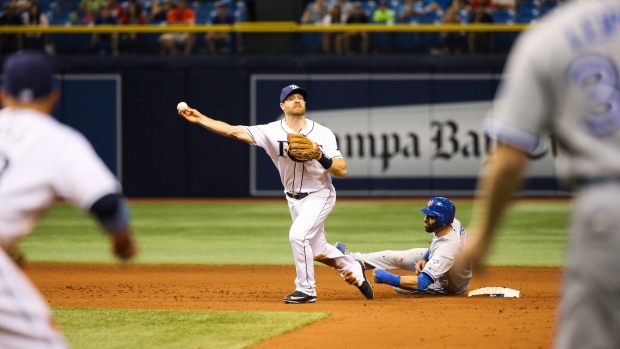 Jose Bautista slides into Logan Forsythe