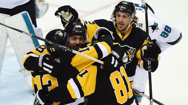 Nick Bonino, Pittsburgh Penguins celebrate