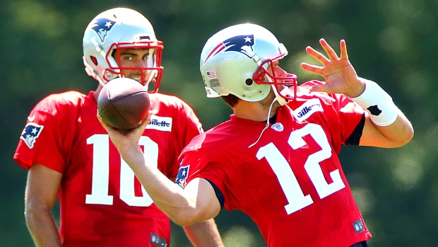 Jimmy Garoppolo and Tom Brady when they were teammates, circa 2016.