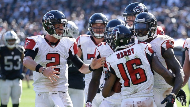 Justin Hardy and Falcons Celebrate
