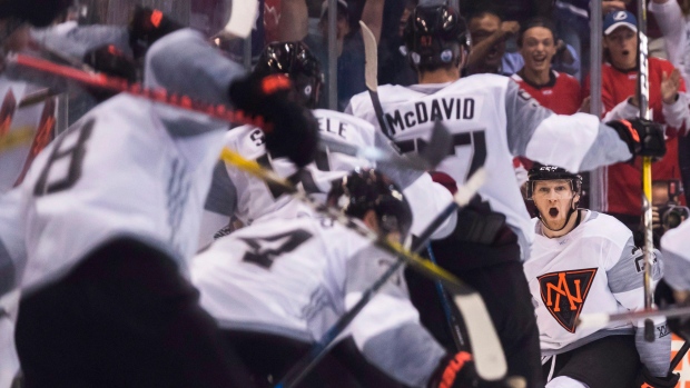 Nathan MacKinnon, North America celebrate