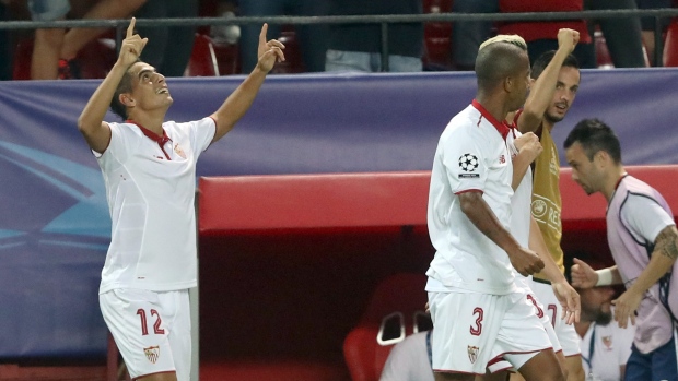 Wissam Ben Yedder celebrates