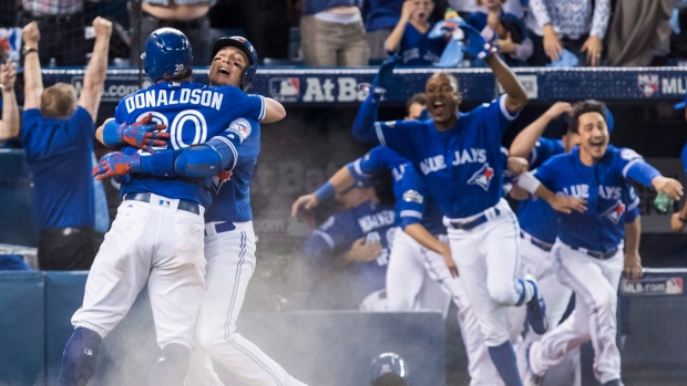 Toronto Blue Jays celebrate, The Canadian Press Toronto Blue Jays celebrate