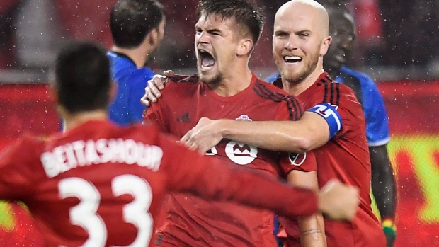 Nick Hagglund and Michael Bradley celebrate