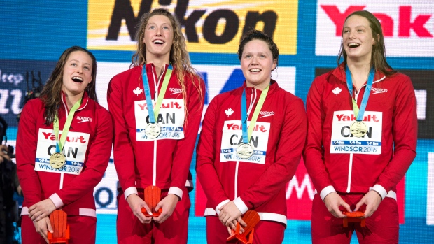 Katerine Savard, Taylor Ruck, Kennedy Goss and Penny Oleksiak,