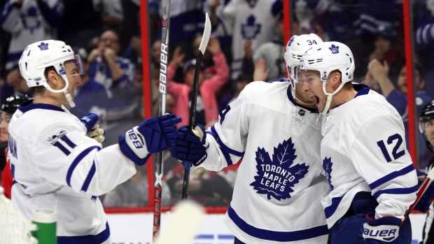 Zach Hyman, Auston Matthews and Connor Brown , Icon Sportswire/Icon Sportswire/Getty Images Zach Hyman, Auston Matthews and Connor Brown