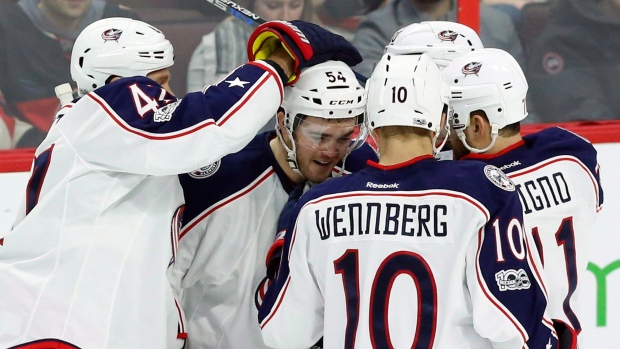 Blue Jackets celebrate, The Canadian Press Blue Jackets celebrate