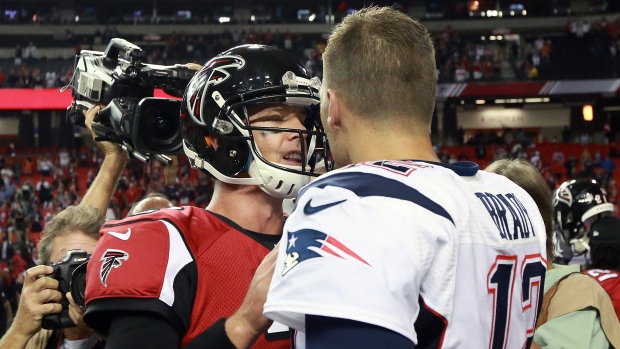 Matt Ryan & Tom Brady, Boston Globe/Boston Globe/Getty Images Matt Ryan & Tom Brady