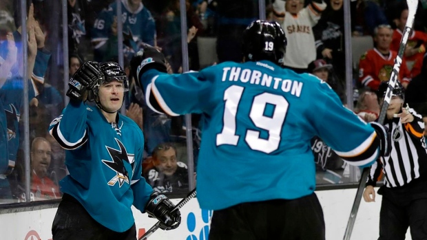 Patrick Marleau & Joe Thornton celebrate