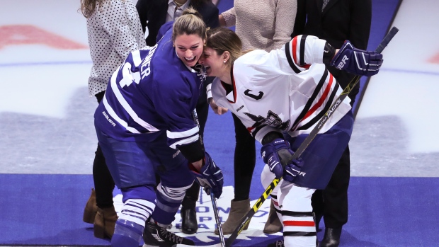CWHL All-Star captains Carlee Capbell and Natalie Spooner