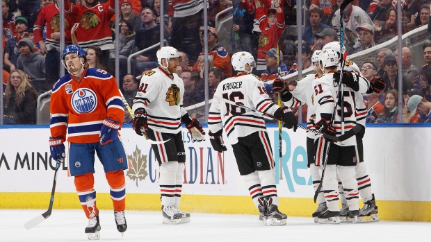 Blackhawks celebrate vs. Oilers