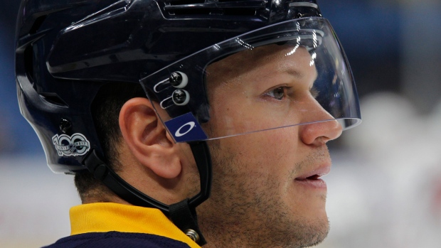 Buffalo Sabres forward Kyle Okposo speaks on the first day of