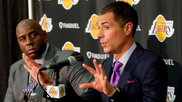 Magic Johnson and Rob Pelinka