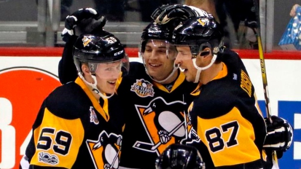 Jake Guentzel, Conor Sheary and Sidney Crosby