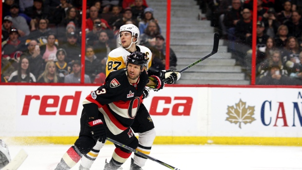 Sidney Crosby and Marc Methot, Icon Sportswire/Icon Sportswire/Getty Images Sidney Crosby and Marc Methot