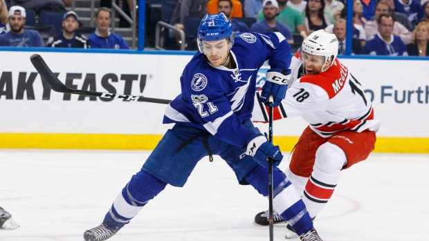 Brayden Point and Jay McClement, Scott Audette/National Hockey League/Getty Images Brayden Point and Jay McClement