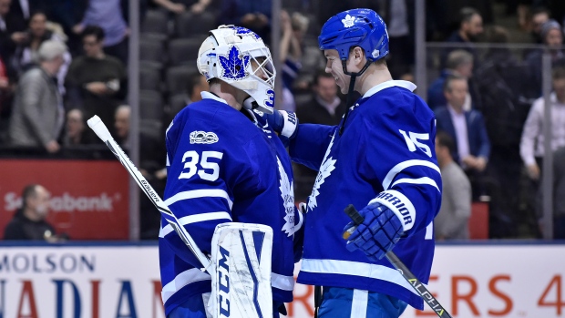 Curtis McElhinney and Matt Martin, Icon Sportswire/Icon Sportswire/Getty Images Curtis McElhinney and Matt Martin