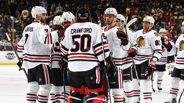 Chicago Blackhawks celebrate, Joe Sargent/National Hockey League/Getty Images Chicago Blackhawks celebrate
