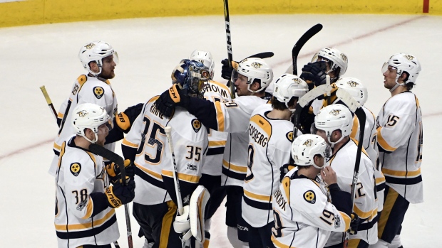 Nashville Predators celebrate, The Canadian Press Nashville Predators celebrate