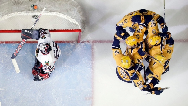 Predators celebrate, The Canadian Press Predators celebrate