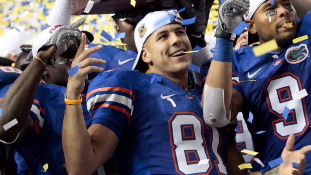 Aaron Hernandez celebrates at University of Florida, The Canadian Press Aaron Hernandez celebrates at University of Florida