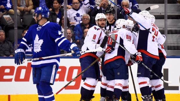 Alex Ovechkin, Capitals celebrate behind Nazem Kadri